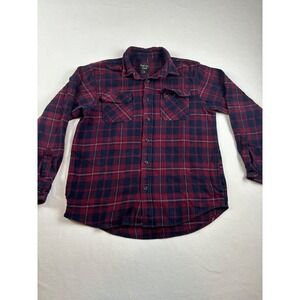 Redwood Creek Flannel Shirt Mens M Burgundy Navy Plaid Long Sleeve Button‎ Up